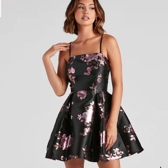 Women's Satin Dress Midi Mackenzie Floral Satin Party Dress - Picture 1 of 13